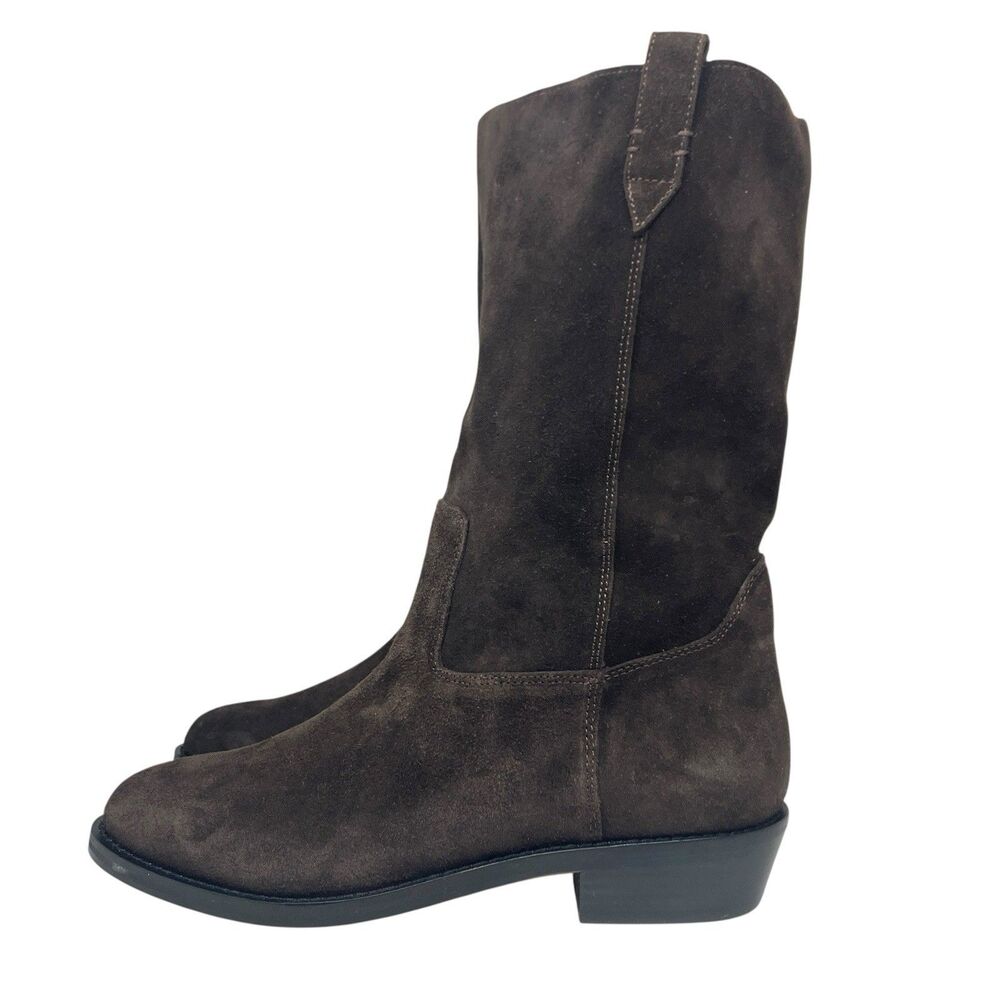 J Crew Brown Suede Mid Calf Pull On Leather Western Boots Ranch Luxe Womens 9 - Picture 7 of 14
